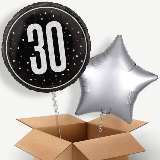 Black and Silver 30th Birthday Helium Balloon Two | Party Save Smile