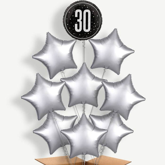 Black & Silver 30th Birthday Helium Balloon Bundle | Party Save Smile