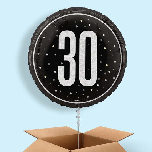 Black and Silver 30th Birthday Foil Balloon in a Box