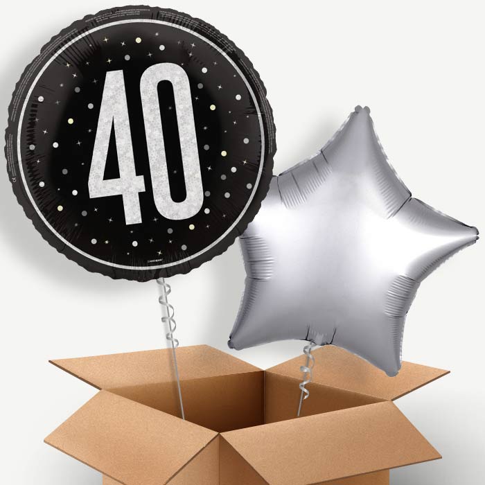 Black and Silver 40th Birthday Helium Balloon Two | Party Save Smile