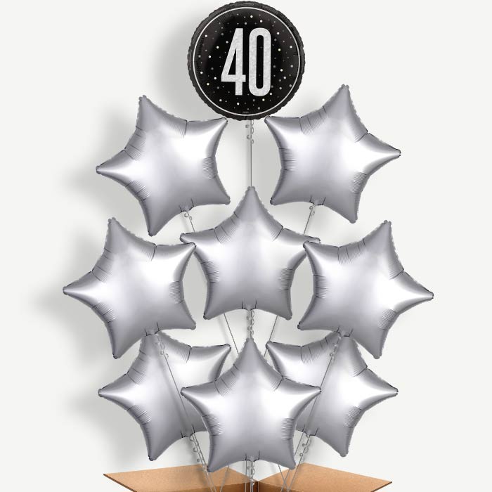 Black & Silver 40th Birthday Helium Balloon Bundle | Party Save Smile