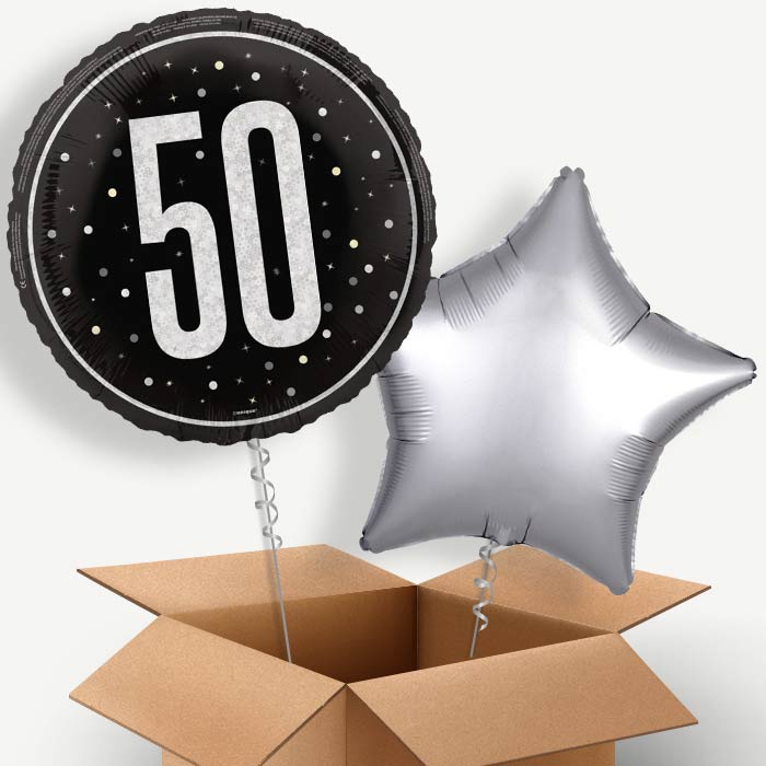 Black and Silver 50th Birthday Helium Balloon Two | Party Save Smile