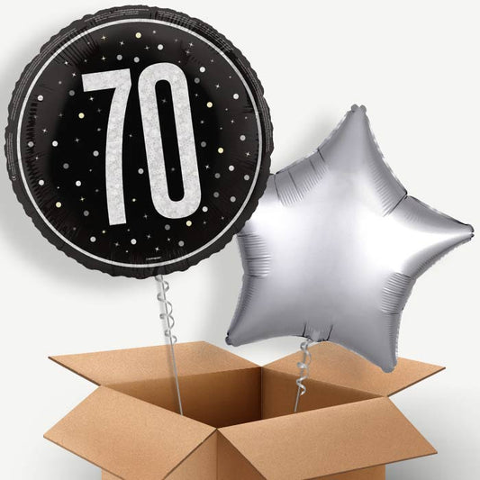 Black and Silver 70th Birthday Helium Balloon Two | Party Save Smile