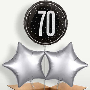 Black & Silver 70th Birthday Bunch of Balloons (Trio)