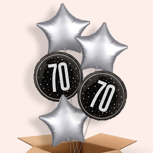 Black and Silver 70th Birthday Helium Balloon in a Box - 5 Balloon | Party Save Smile