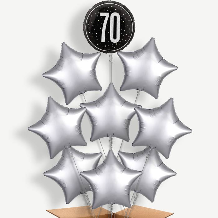 Black & Silver 70th Birthday Helium Balloon Bundle | Party Save Smile