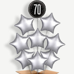 Black & Silver 70th Birthday 9 Helium Balloon Bundle