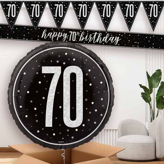 Black and Silver 70th Balloon and Banners | Party Save Smile