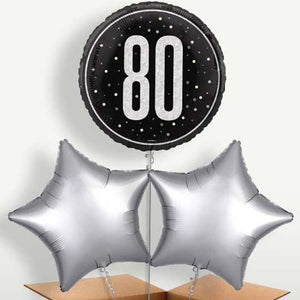 Black & Silver 80th Birthday Bunch of Balloons (Trio)