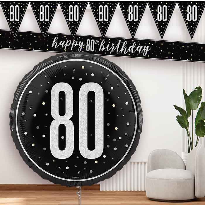 Black and Silver 80th Balloon and Banners