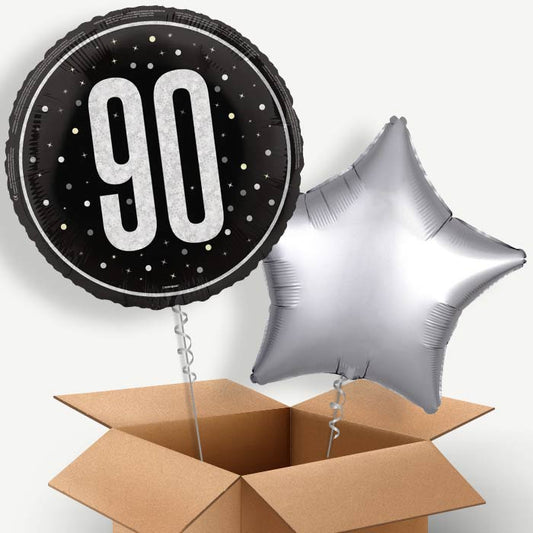 Black and Silver 90th Birthday Helium Balloon Two | Party Save Smile