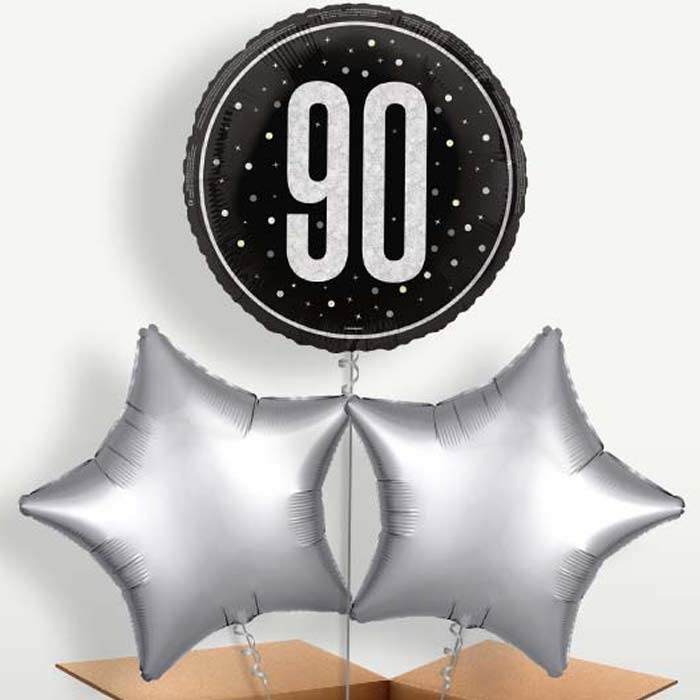 Black & Silver 90th Birthday Bunch of Balloons | Party Save Smile
