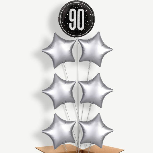 Black & Silver 90th Birthday Helium Balloon Arrangement | Party Save Smile