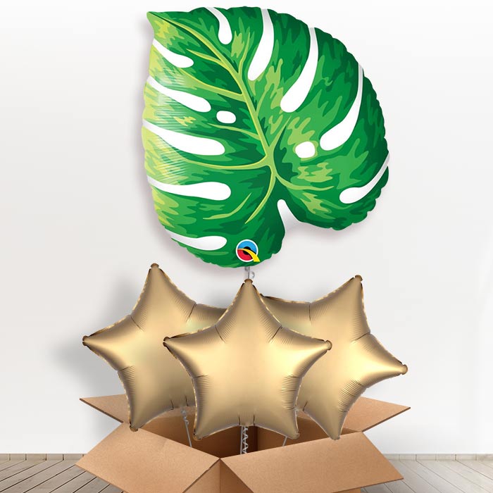 Giant Tropical Leaf Helium Balloons in a Box - With 3 Plain Balloons | Party Save Smile