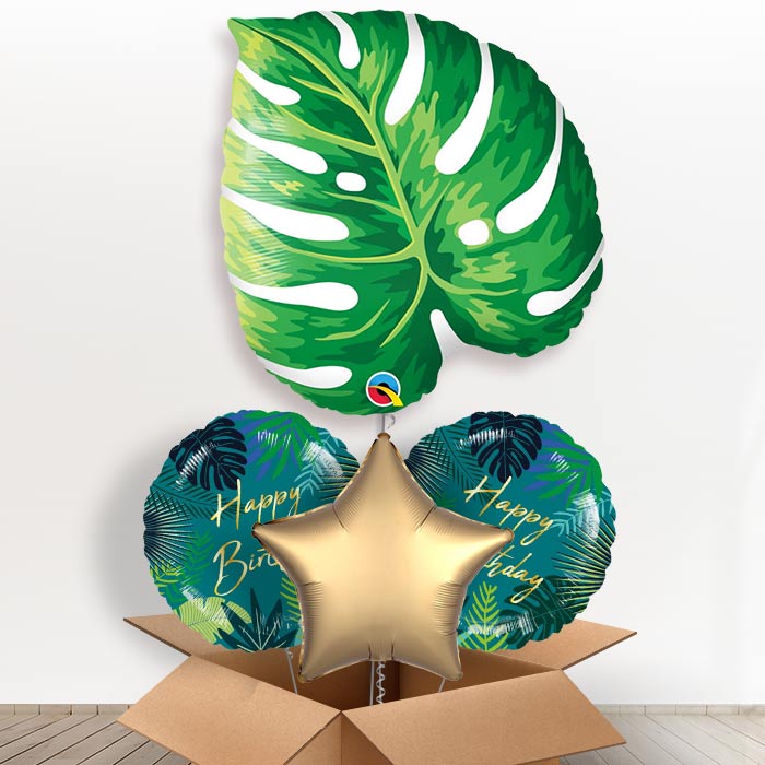 Giant Tropical Leaf Helium Balloons in a Box-1 x Giant Balloon and 2 Themed Balloons and 1 Plain Balloon 