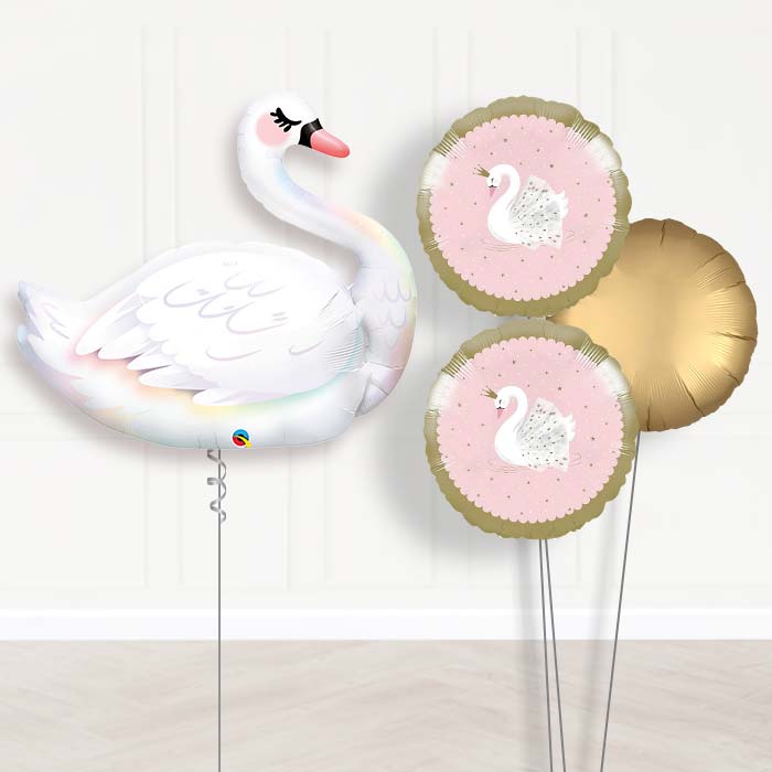 Swan Inflated Balloon Display Delivered-Giant Balloon + 2 Themed Balloons + 1 Plain Balloon 