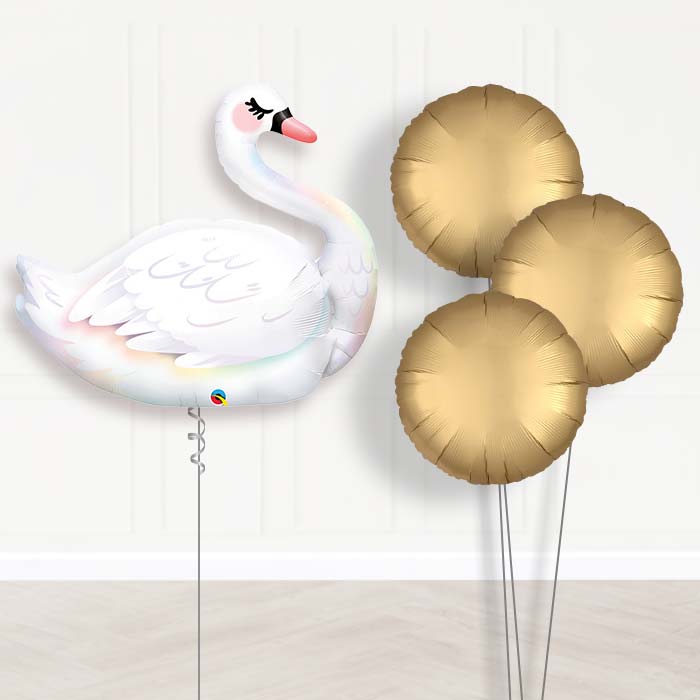 Swan Inflated Balloon Display Delivered - Plain Bouquet | Party Save Smile