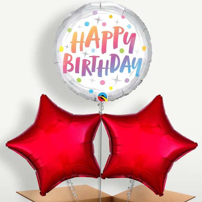 Rainbow Dots Pastel Birthday Trio Balloon Bunch | Party Save Smile