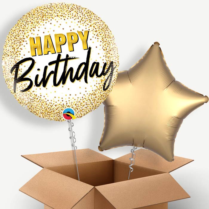 Gold Glitter Happy Birthday Helium Balloon Duo | Party Save Smile