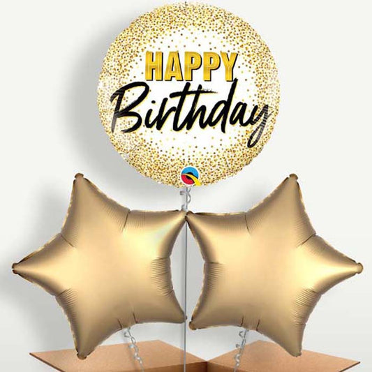 Gold Glitter Happy Birthday Trio Balloon Bunch | Party Save Smile