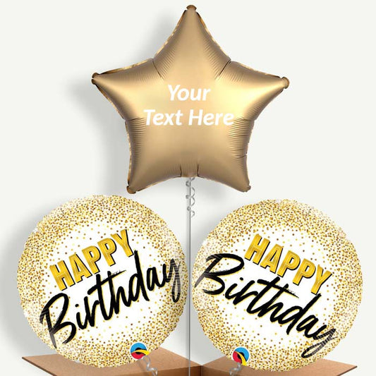 Personalisable Gold Glitter Happy Birthday Helium Balloons | Party Save Smile