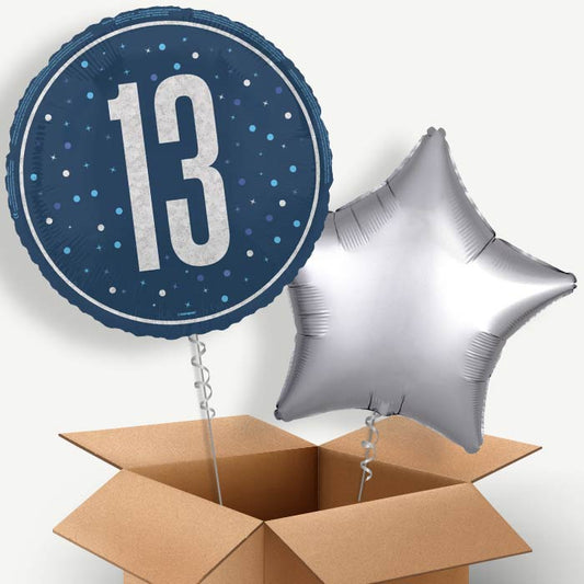 Navy Blue and Silver 13th Birthday Helium Balloon Pair | Party Save Smile