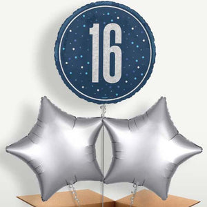 Navy Blue & Silver 16th Birthday Balloon Bunches (Trio)