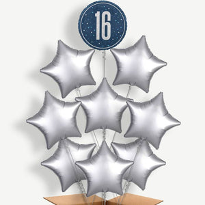 Navy Blue & Silver 16th Birthday 9 Helium Balloon Bundle