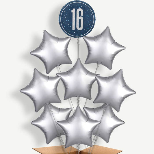 Navy Blue & Silver 16th Birthday Helium Balloon Bundle | Party Save Smile