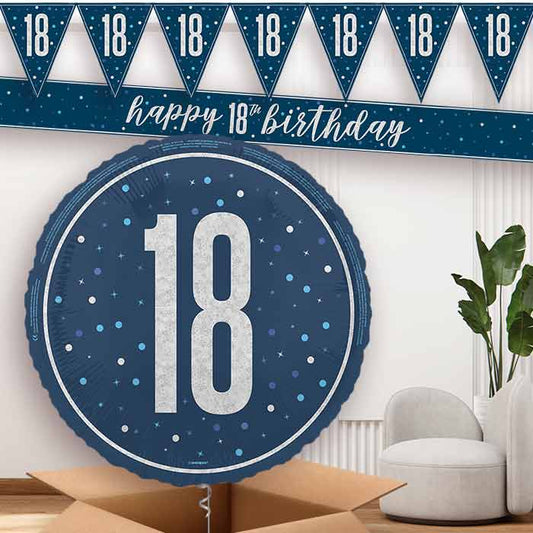 Navy Blue and Silver 18th Birthday Balloon and Banners | Party Save Smile