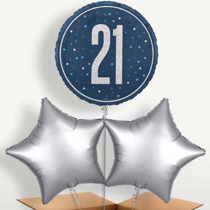 Navy Blue & Silver 21st Birthday Balloon Bunches | Party Save Smile