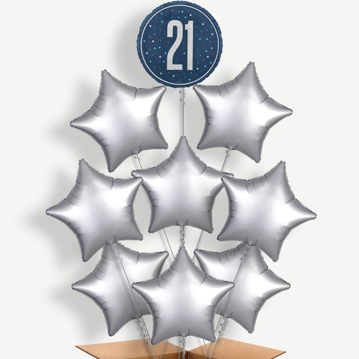 Navy Blue & Silver 21st Birthday Helium Balloon Bundle | Party Save Smile