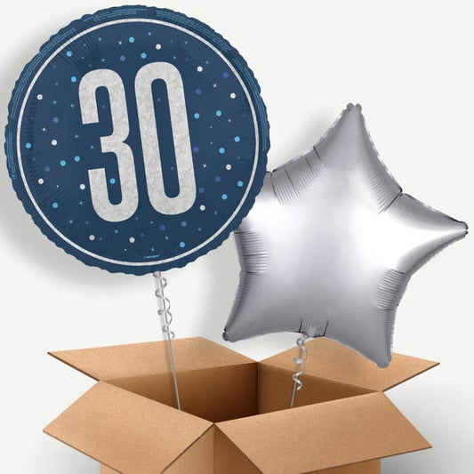 Navy Blue and Silver 30th Birthday Helium Balloon Pair | Party Save Smile