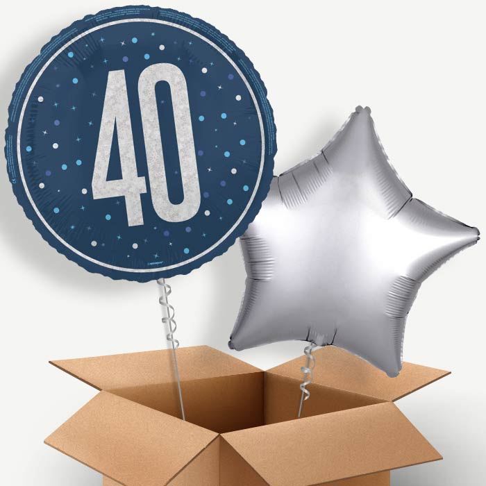 Navy Blue and Silver 40th Birthday Helium Balloon Pair | Party Save Smile