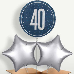Navy Blue & Silver 40th Birthday Balloon Bunches (Trio)