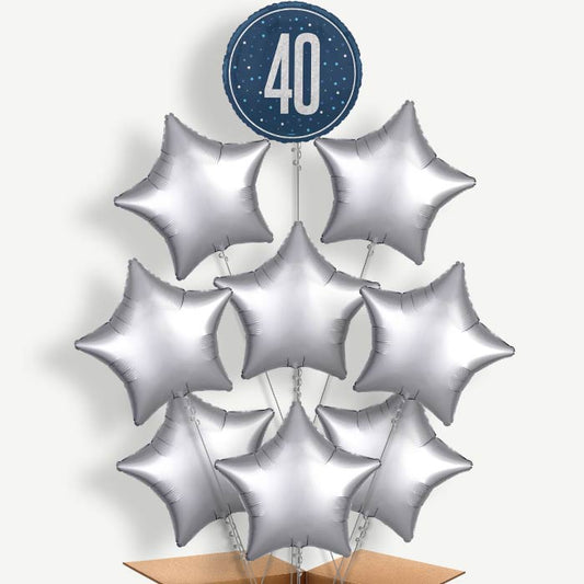 Navy Blue & Silver 40th Birthday Helium Balloon Bundle | Party Save Smile