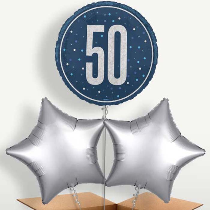 Navy Blue & Silver 50th Birthday Balloon Bunches | Party Save Smile