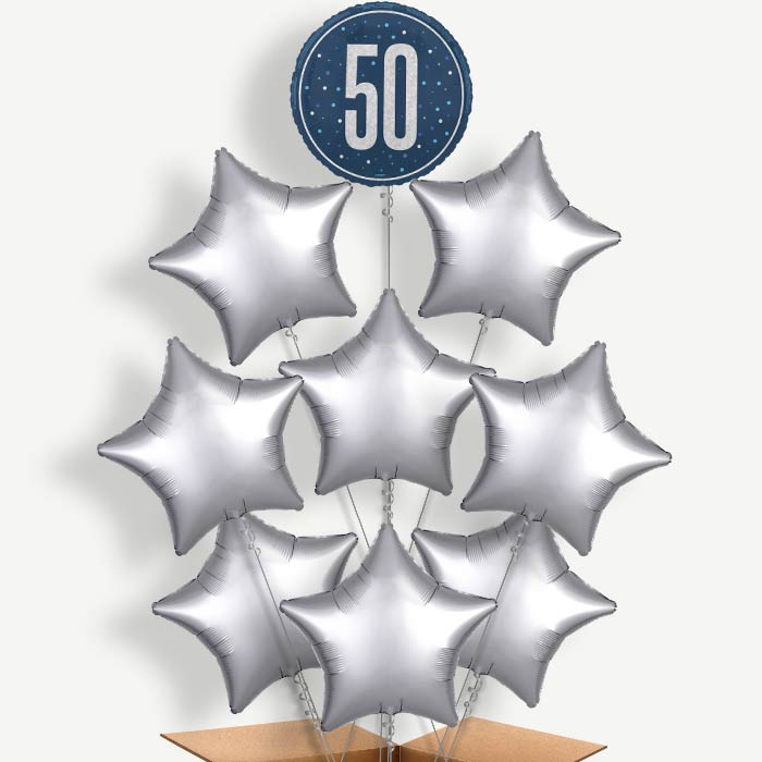 Navy Blue & Silver 50th Birthday Helium Balloon Bundle | Party Save Smile