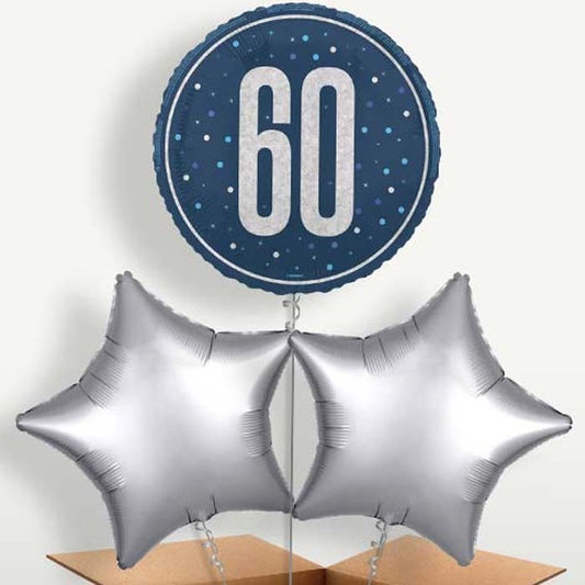 Navy Blue & Silver 60th Birthday Balloon Bunches | Party Save Smile