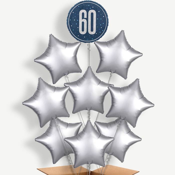 Navy Blue & Silver 60th Birthday Helium Balloon Bundle | Party Save Smile