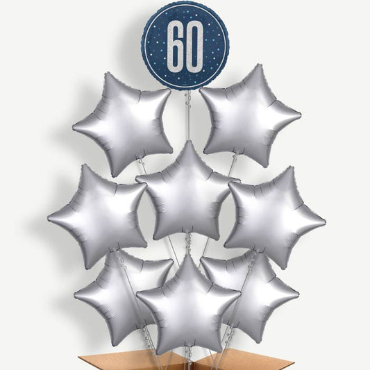 Navy Blue & Silver 60th Birthday Helium Balloon Bundle | Party Save Smile