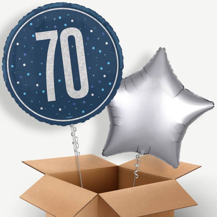 Navy Blue and Silver 70th Birthday Helium Balloon Pair | Party Save Smile