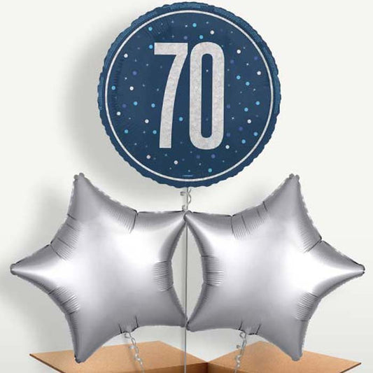 Navy Blue & Silver 70th Birthday Balloon Bunch | Party Save Smile