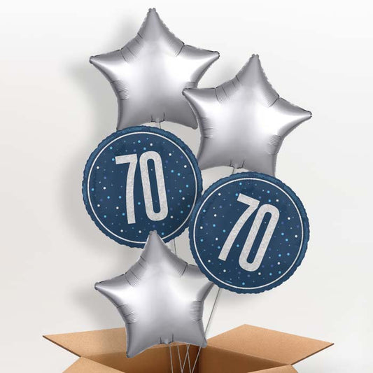 Navy Blue and Silver 70th Birthday Helium Balloon in a Box - 5 Balloon | Party Save Smile