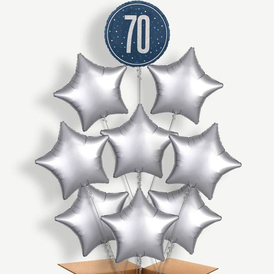 Navy Blue & Silver 70th Birthday Helium Balloon Bundle | Party Save Smile