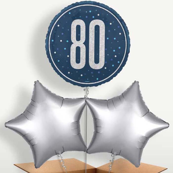 Navy Blue & Silver 80th Birthday Balloon Bunch | Party Save Smile
