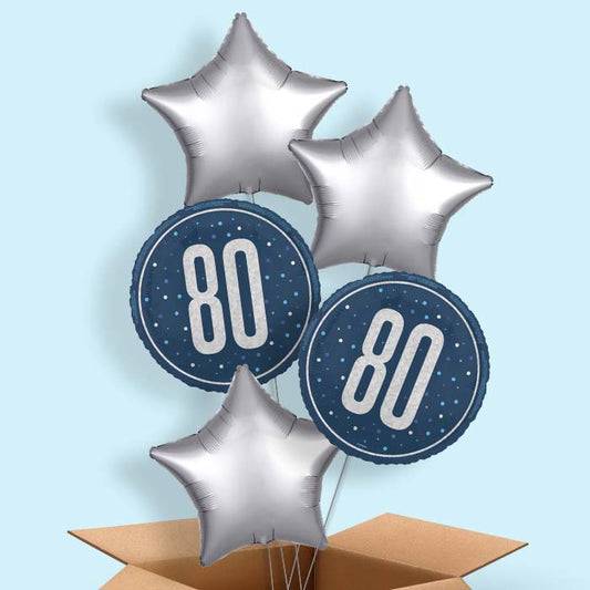 Navy Blue and Silver 80th Birthday Helium Balloon in a Box - 5 Balloon | Party Save Smile