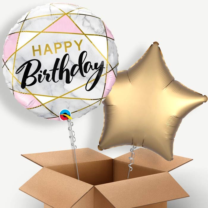 Marble Effect Happy Birthday Helium Balloon Pair | Party Save Smile
