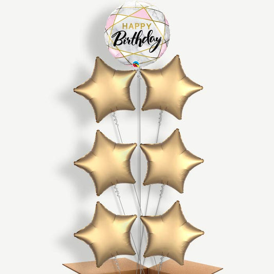 Marble Effect Happy Birthday Helium Balloon Arrangement | Party Save Smile