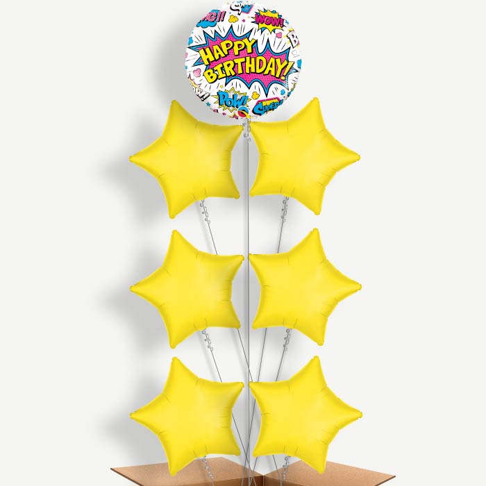 Superhero White Pow Helium Balloon Arrangement | Party Save Smile